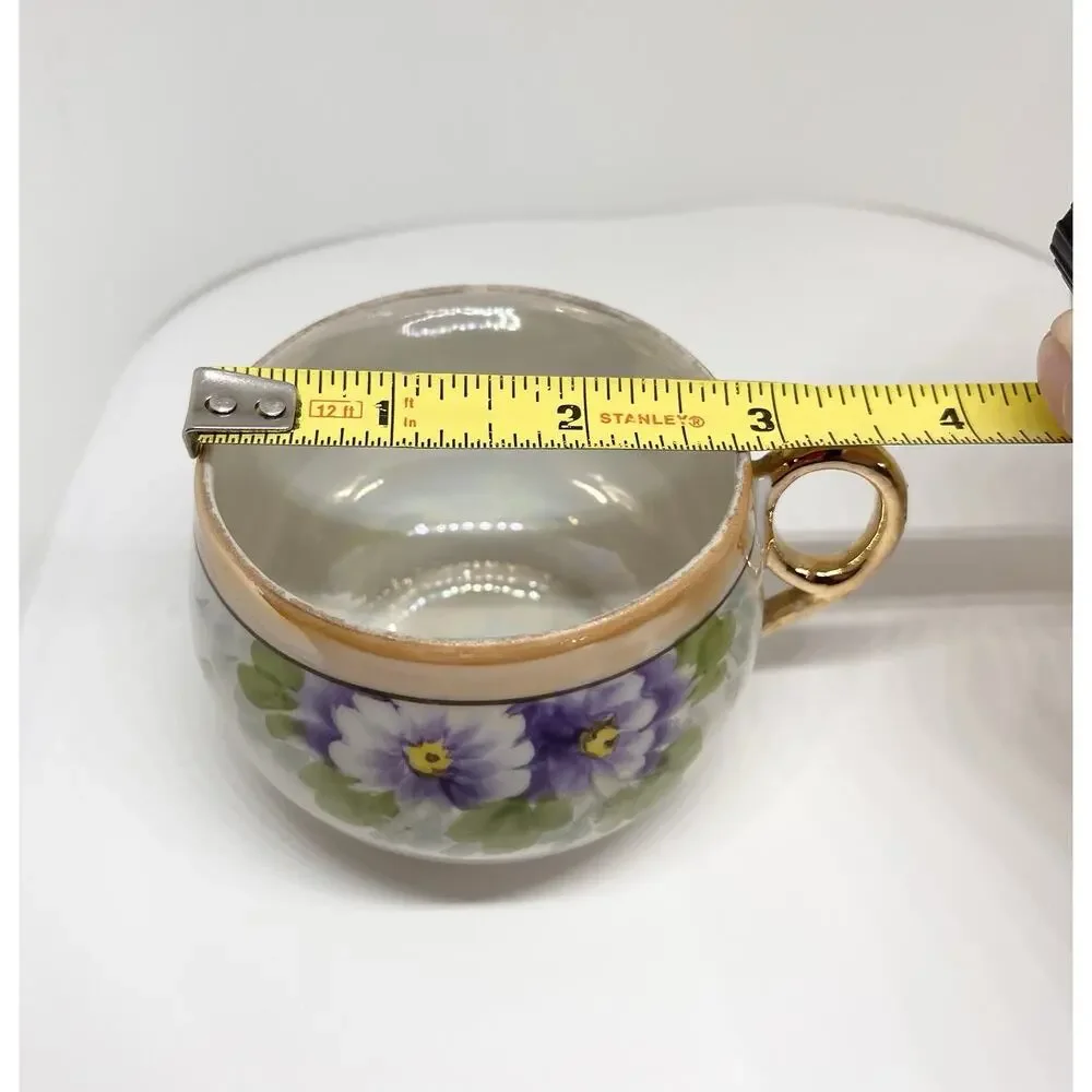 Vintage 1930s Hand Painted Teacup With Purple Flowers, Made In Japan